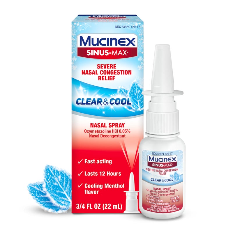 Mucinex Sinus-Max Nasal Spray Decongestant, 12 Hour Over-The-Counter Medication Nose Spray for Sinus Relief, Nasal Decongestants For Adults & Sinus Congestion, Clear & Cool 3/4 Fl Oz( 22ML) - Image 1