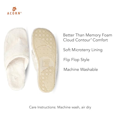 Acorn Women's Spa Thong Slippers with Cloud Contour Comfort - Arch Support and Plush Fluffy Terry Lining, Perfect for Beach, Camping, Poolside, or Bathroom Wear, Natural, 6.5 - 7.5 - Image 3