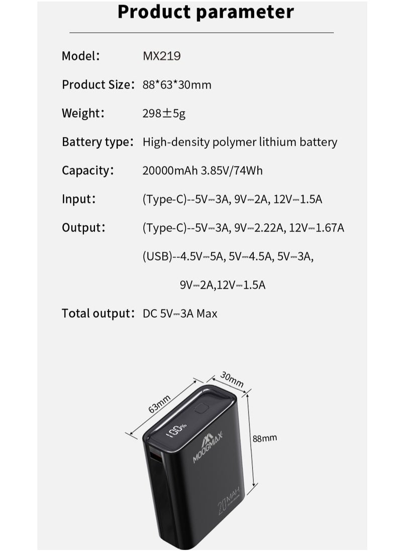 Marvel power bank 20000mAh with 22.5W, and an elegant design, small Mini size and weight, two ports (Type-C) & (USB-A), portable power bank fast charging, and a digital display screen. Gradient Purple color