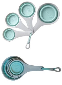 Measuring Cup Set of 4 Sizes (59ml, 79ml, 118ml, 237ml), Collapsible Silicone Design for Space Saving, Easy Storage with Hook, Single Use Spoons