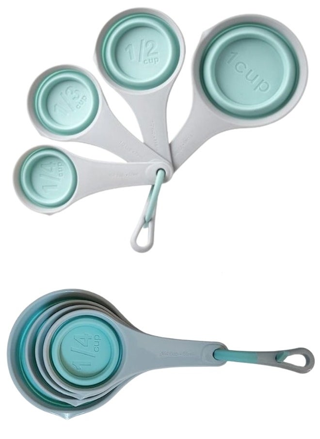 FALMER - Measuring Cup Set of 4 Sizes (59ml, 79ml, 118ml, 237ml), Collapsible Silicone Design for Space Saving, Easy Storage with Hook, Single Use Spoons - Image 1