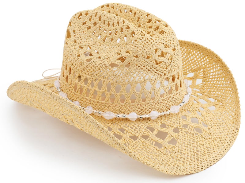 Pro Celia Straw Cowboy Hat for Women and Men, Western Cattleman Style, Wide Shapeable Brim (US, Alpha, One Size, Beige) - Image 1