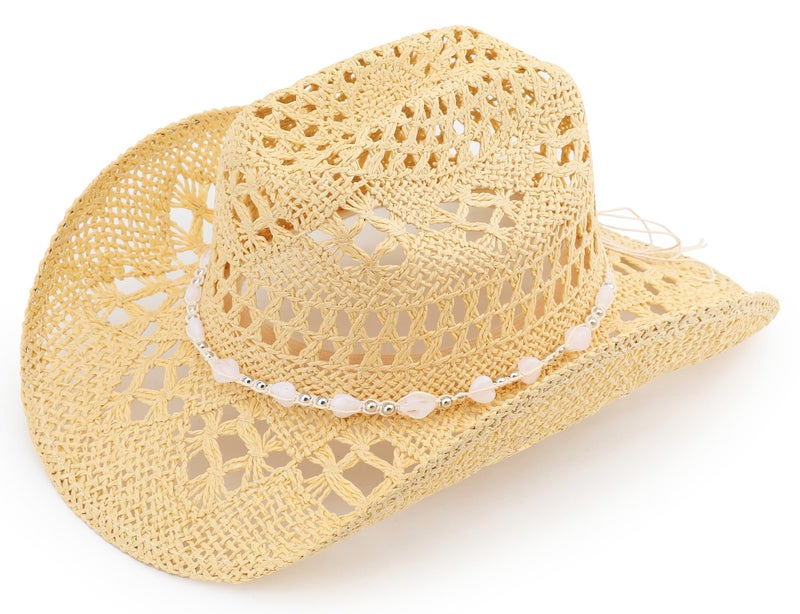 Pro Celia Straw Cowboy Hat for Women and Men, Western Cattleman Style, Wide Shapeable Brim (US, Alpha, One Size, Beige) - Image 2
