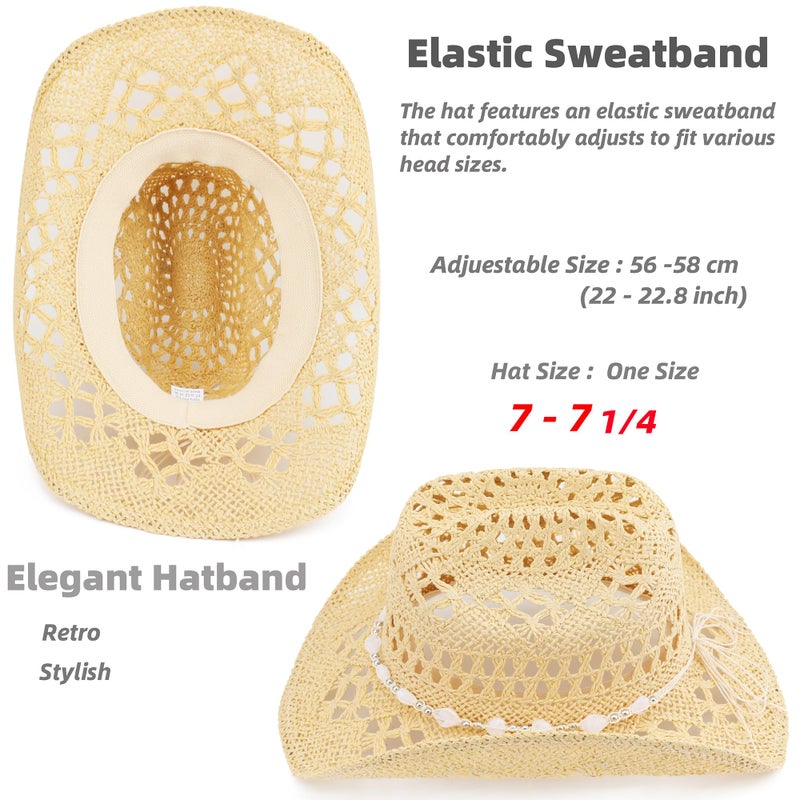 Pro Celia Straw Cowboy Hat for Women and Men, Western Cattleman Style, Wide Shapeable Brim (US, Alpha, One Size, Beige) - Image 4