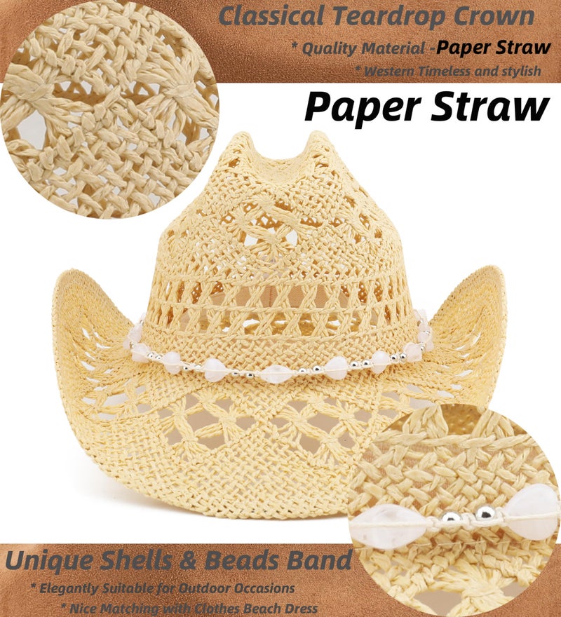 Pro Celia Straw Cowboy Hat for Women and Men, Western Cattleman Style, Wide Shapeable Brim (US, Alpha, One Size, Beige) - Image 5