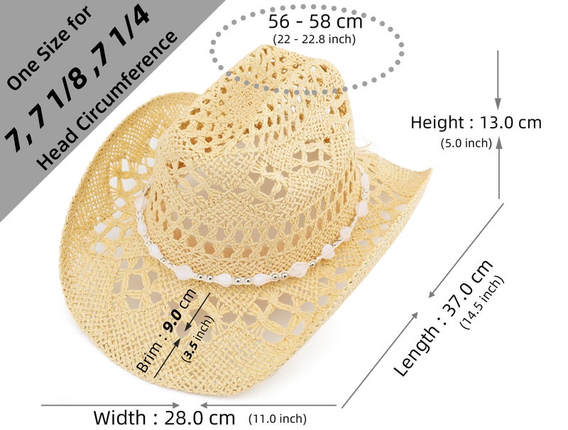 Pro Celia Straw Cowboy Hat for Women and Men, Western Cattleman Style, Wide Shapeable Brim (US, Alpha, One Size, Beige) - Image 3