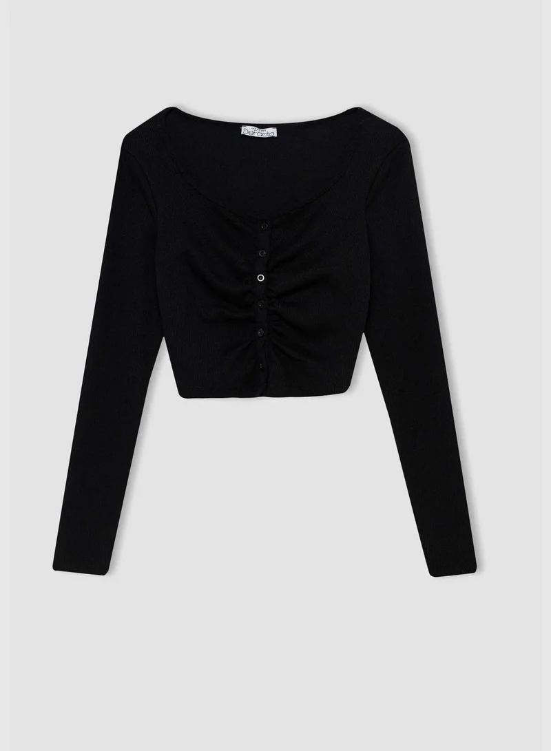 DeFacto Woman Fitted Button Neck Knitted Long Sleeve T-Shirt