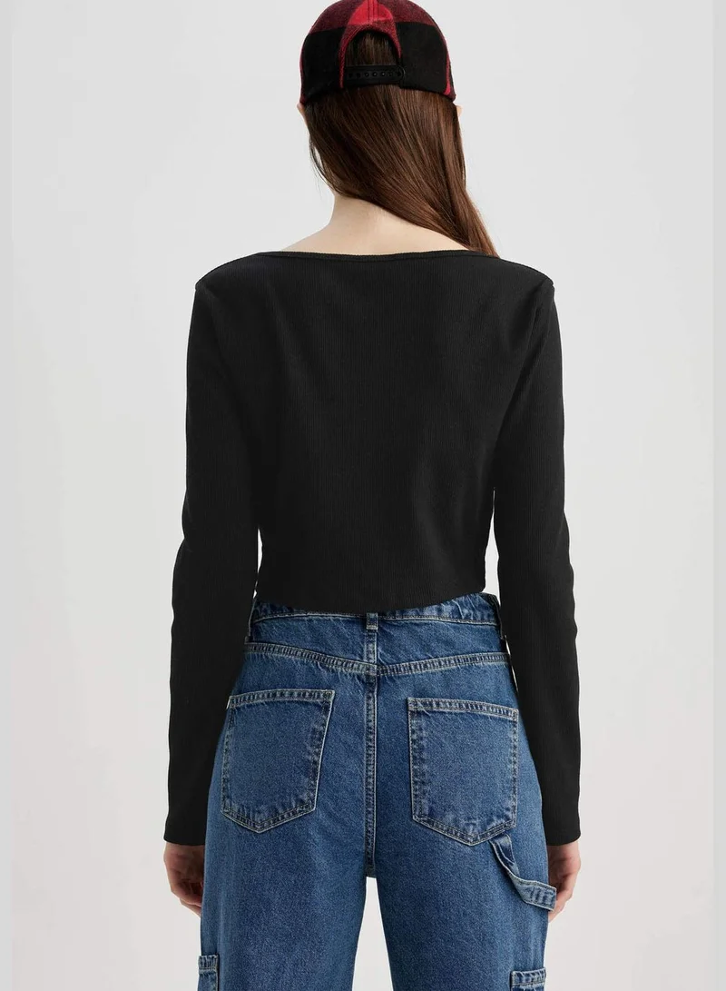 DeFacto Woman Fitted Button Neck Knitted Long Sleeve T-Shirt