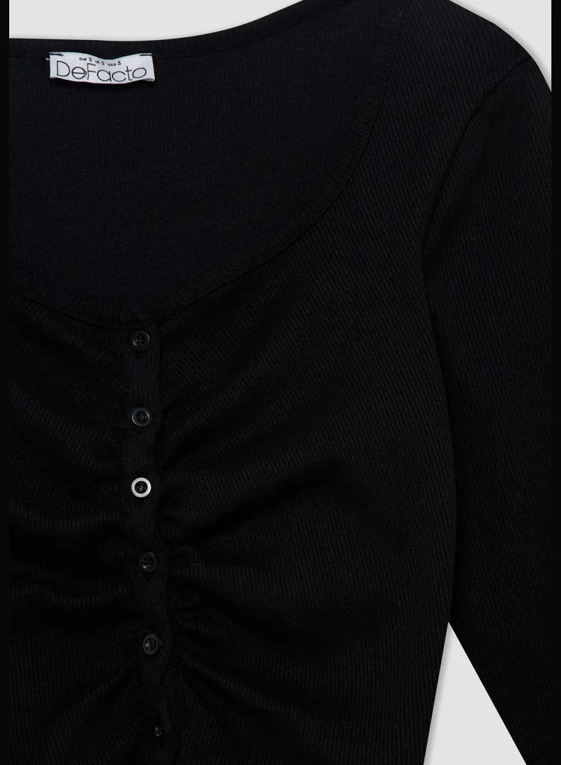 DeFacto Woman Fitted Button Neck Knitted Long Sleeve T-Shirt