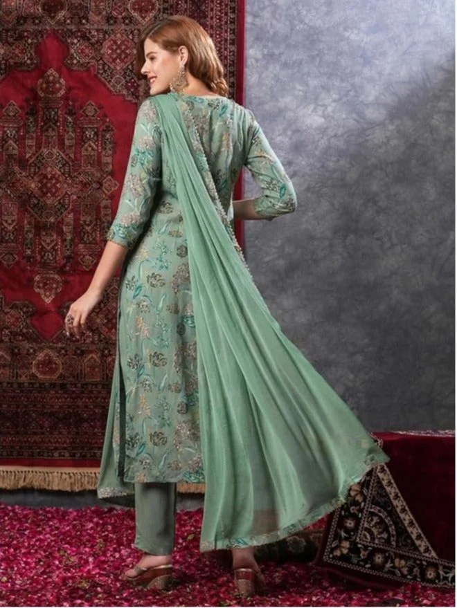 جو سريكي مزيج من الرايون النسائي من GoSriKi كورتا مستقيمة مطبوعة مع بنطال ودوباتا (VICE Green-VKS02-GS_S_Green_Small)