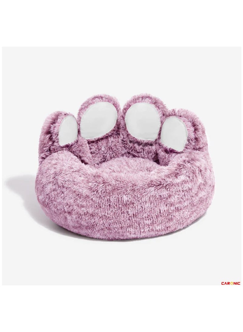 CARONIC Pet Round Bed of Paw Shape Calming Donut Dog Bed For Small Dog Faux Fur Cat Bed for Cat Comfortable And Soft Pink  - Image 1