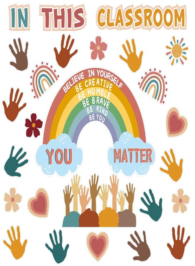 Yewfold Boho Rainbow Classroom Bulletin Board Decorations, 30Pcs You Matter Inspirational Positive Affirmations Wall Decor, Boho Rainbow Cutouts Classroom Decor for Teacher School Supplies - Image 1