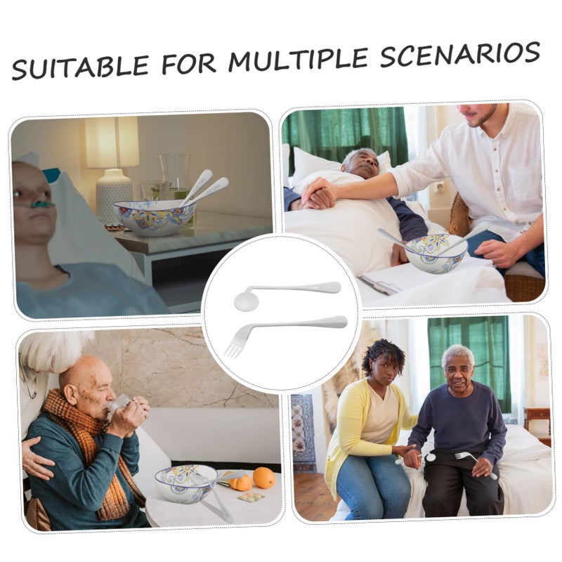 Ergonomic Angled Fork and Spoon Set for Elderly Feeding Assistance Lightweight Silverware - Image 4