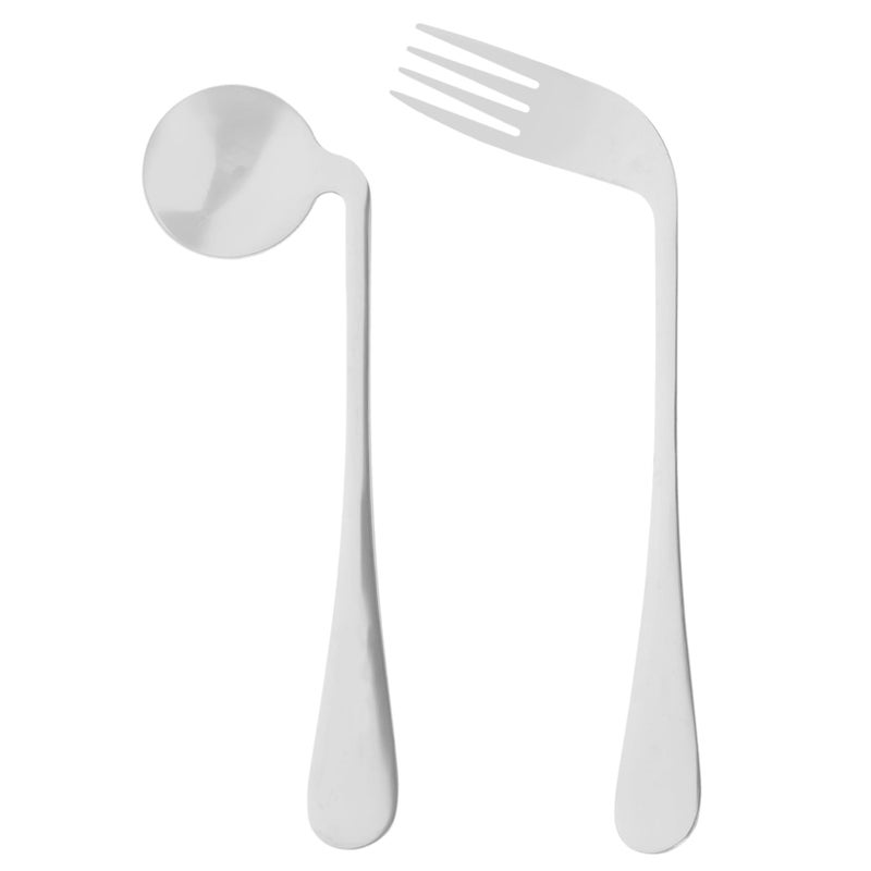 Ergonomic Angled Fork and Spoon Set for Elderly Feeding Assistance Lightweight Silverware - Image 2