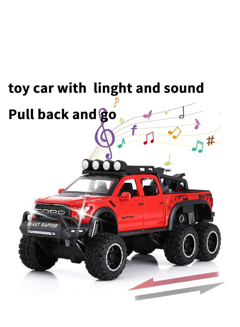 Excefore Toy Pickup Trucks for Kids, Pickup Model Cars, F150 Raptor DieCast Metal Model Car, with Sound and Light, for Kids Age 3 Year and up (RED)  - Image 1