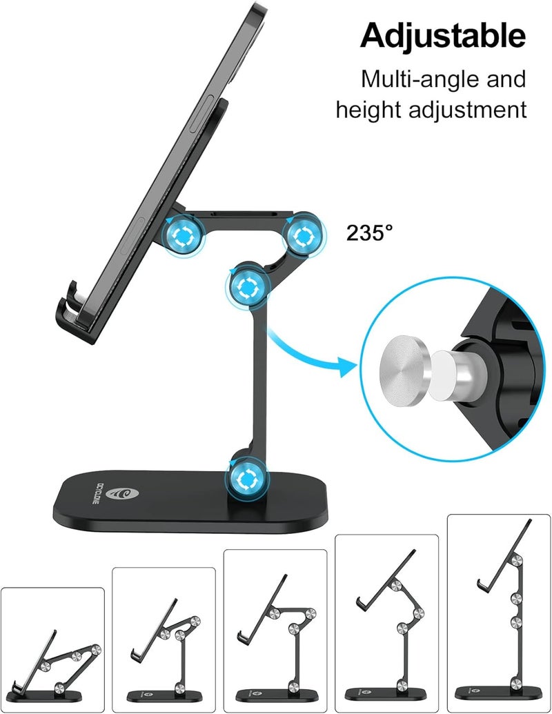 Ocyclone Phone Stand, Adjustable Height and Angle Foldable Cell Phone Stand Holder for Desk, Taller iPhone Stand Compatible with 4.7"-13" Smartphones iPad Tablet, Black - Image 2
