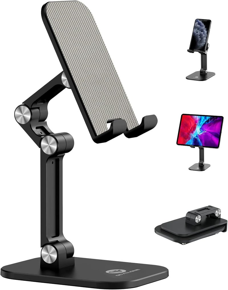 Ocyclone Phone Stand, Adjustable Height and Angle Foldable Cell Phone Stand Holder for Desk, Taller iPhone Stand Compatible with 4.7"-13" Smartphones iPad Tablet, Black - Image 1