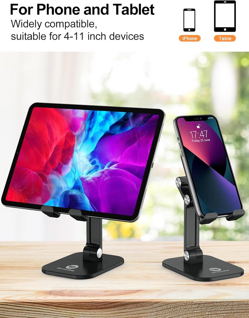Ocyclone Phone Stand, Adjustable Height and Angle Foldable Cell Phone Stand Holder for Desk, Taller iPhone Stand Compatible with 4.7"-13" Smartphones iPad Tablet, Black - Image 4