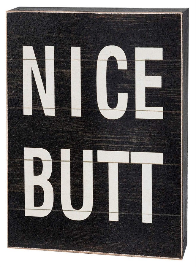 Yankario Funny Bathroom Signs Decor, Farmhouse Wooden Box Sign Wall Decor Art, 6" Square Nice Butt - Image 1