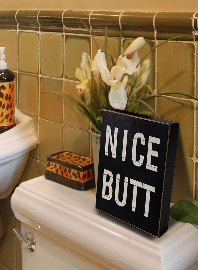 Yankario Funny Bathroom Signs Decor, Farmhouse Wooden Box Sign Wall Decor Art, 6" Square Nice Butt - Image 5