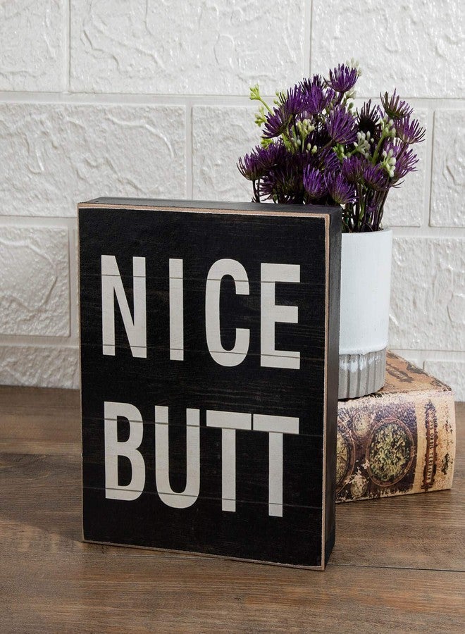 Yankario Funny Bathroom Signs Decor, Farmhouse Wooden Box Sign Wall Decor Art, 6" Square Nice Butt - Image 2