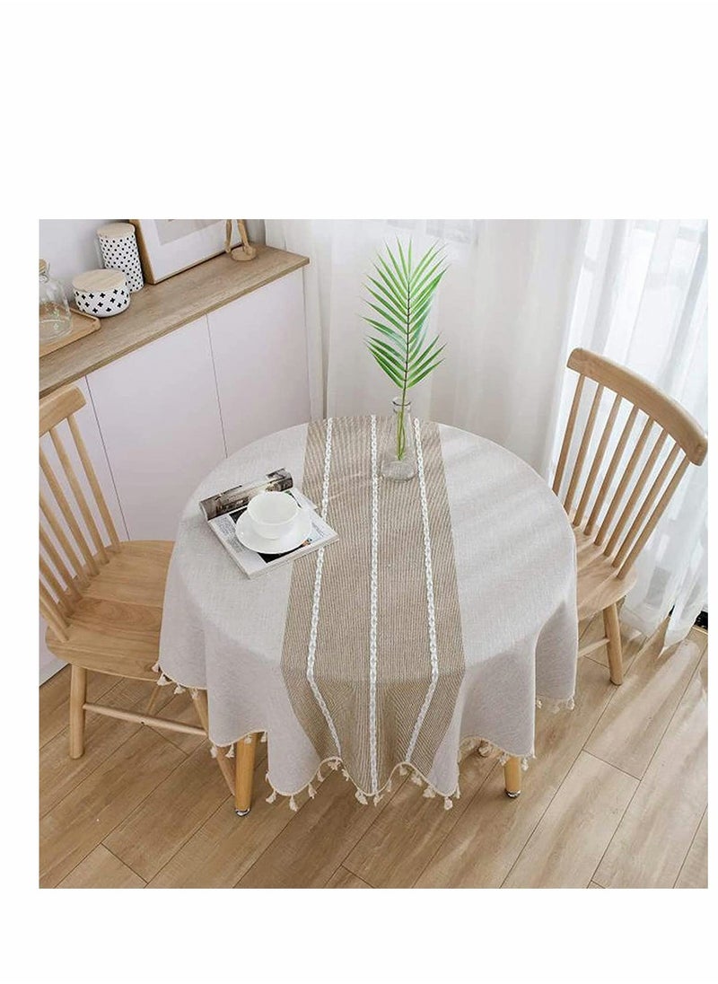 Simplicity and Fashion Table Cloth Tassel Cotton Linen Table Cover for Kitchen Dinning Wrinkle Free Table Cloths (Coffee 60 in Round) - Image 1