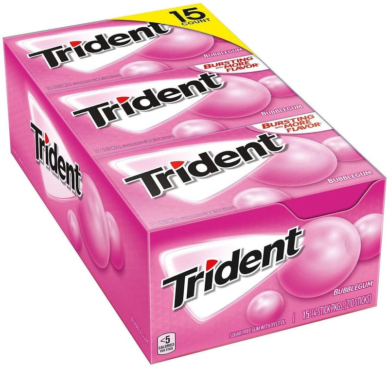 Trident Bubble Gum Sugar Free Gum 30/14 Piece Packs Total 420 Sticks