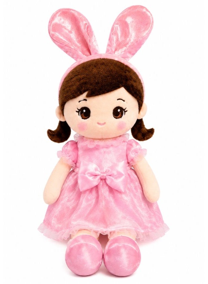 DAT 60cm Soft Plush Doll with Plaid Bunny Ears, Braided Hair & Pastel Dress - Cute Huggable Companion - Image 1