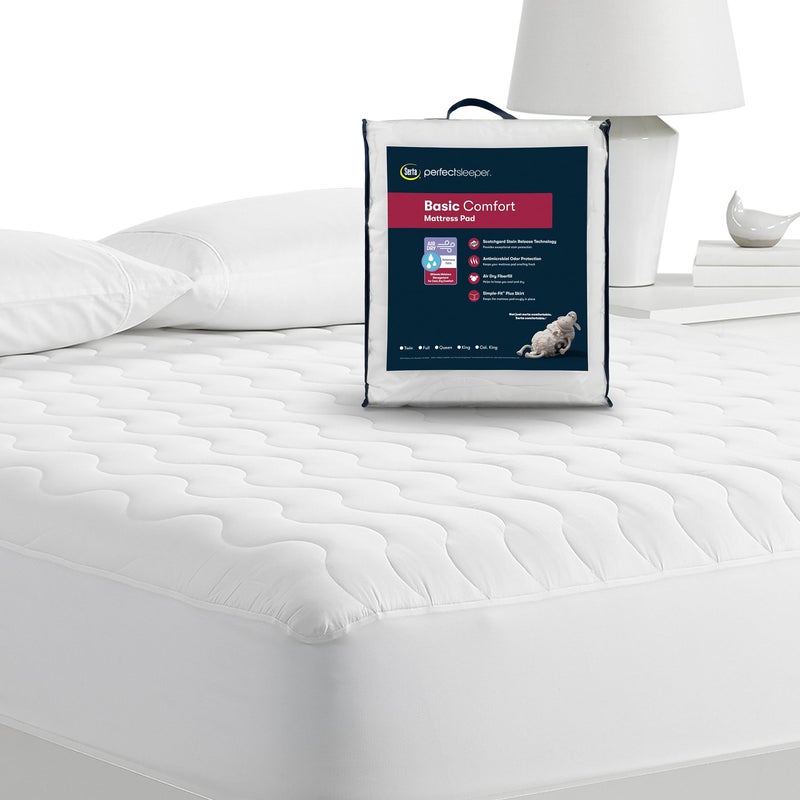 Serta Air Dry Basic Comfort Performance Fabric Quilted Mattress Pad, Cooling and Breathable Mattress Cover, Moisture Wicking Protection with 15" Deep Pocket, Queen, White - Image 5