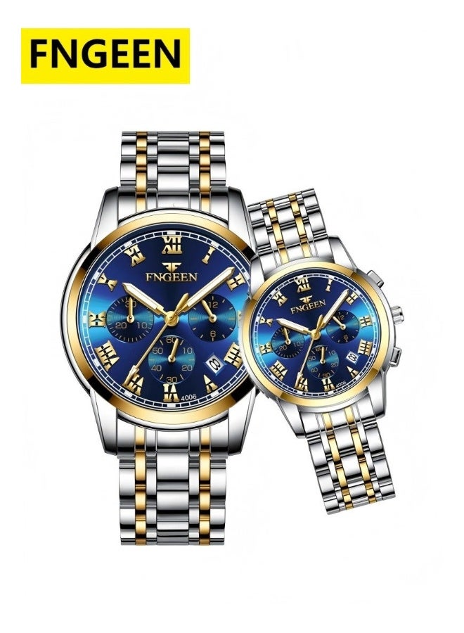FNGEEN Stainless Steel Luminous Quartz Couple Watch For Men & Women - Image 1