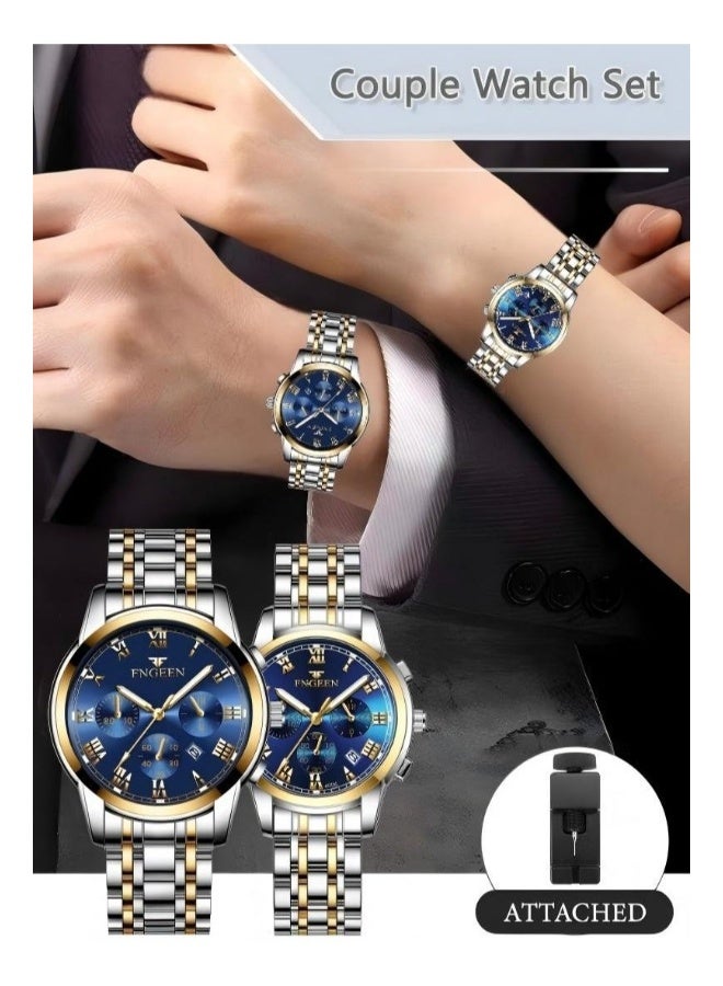 FNGEEN Stainless Steel Luminous Quartz Couple Watch For Men & Women - Image 2