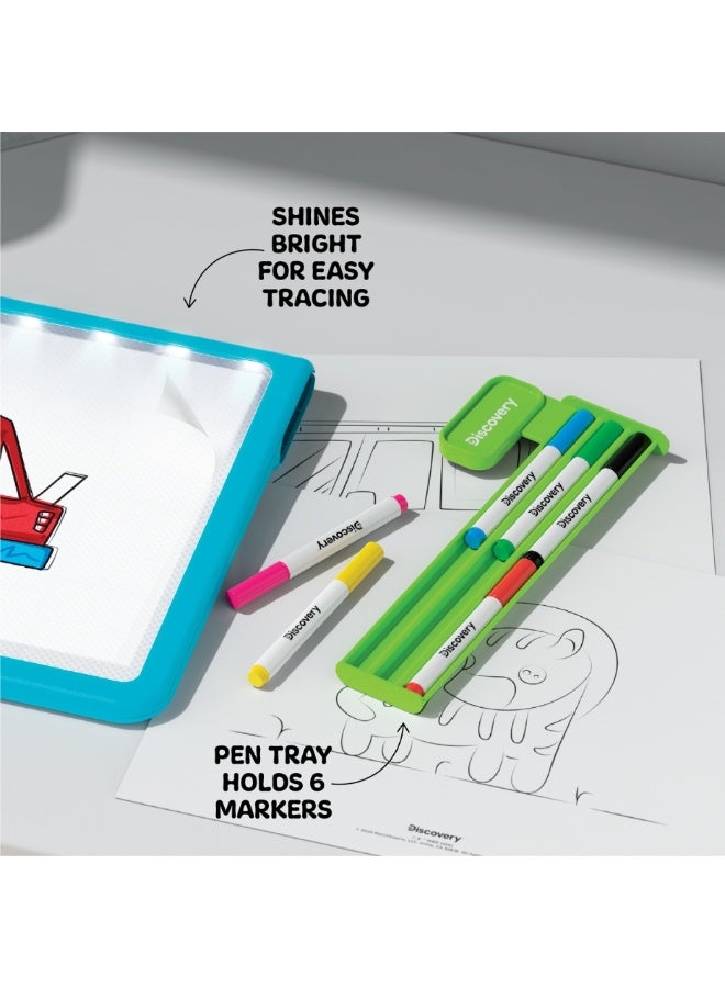ديسكفري Discovery™ Glow Tracing Light-Up Art Tablet – Includes 10 Templates, 10 Blank Sheets, 6 Washable Markers| Writing Drawing Tablet for Kids| Craft Kit for Boys Girls| Doodle Board Drawing Pad Toy Gift - Image 3