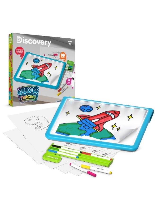 ديسكفري Discovery™ Glow Tracing Light-Up Art Tablet – Includes 10 Templates, 10 Blank Sheets, 6 Washable Markers| Writing Drawing Tablet for Kids| Craft Kit for Boys Girls| Doodle Board Drawing Pad Toy Gift - Image 1