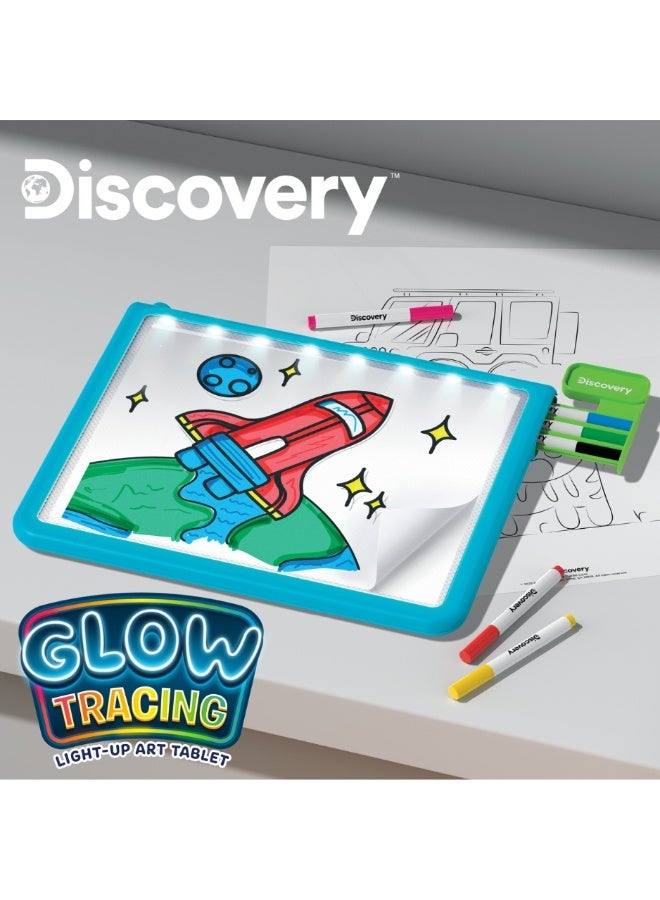 ديسكفري Discovery™ Glow Tracing Light-Up Art Tablet – Includes 10 Templates, 10 Blank Sheets, 6 Washable Markers| Writing Drawing Tablet for Kids| Craft Kit for Boys Girls| Doodle Board Drawing Pad Toy Gift - Image 2