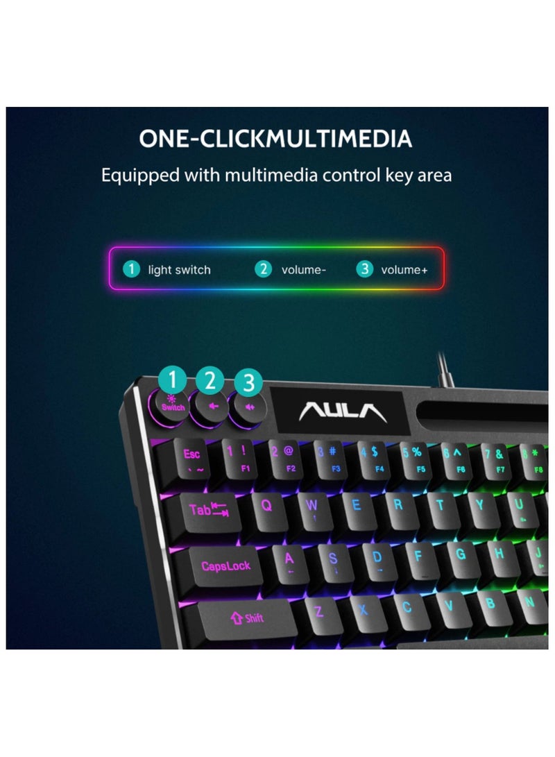 أولا لوحة مفاتيح ميكانيكية سلكية AULA F3061 للكمبيوتر المحمول وسطح المكتب ولوحة مفاتيح ألعاب صغيرة مكونة من 61 مفتاحًا للاعبي المكتب - أسود - Image 3