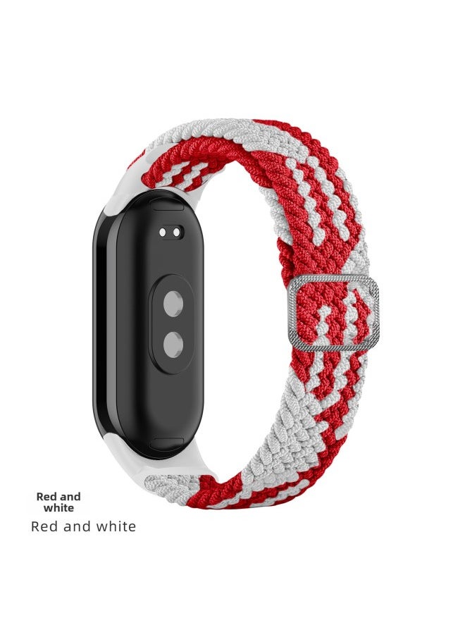 Generic Suitable For Mi Band 9 Strap Woven Slide Button Adjustable Wristband Mi8 Special Nylon Replacement Band Fashion Bracelet-Color:Mi 9/8-red And White [braided Slide Buckle Style]  - Image 1