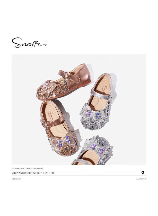 Snoffy حذاء جلد ربيعي وخريفي، أحذية أميرات للفتيات، أحذية كريستال متينة للأطفال الكبار، أحذية أداء مريحة للأطفال، فضي قمري، المقاس 29 - Image 2