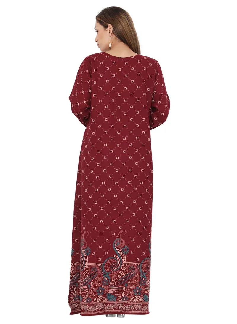 هانا آند سارا LONG PRINTED VISCOSE EMBROIDERED ARABIC KAFTAN JALABIYA DRESS