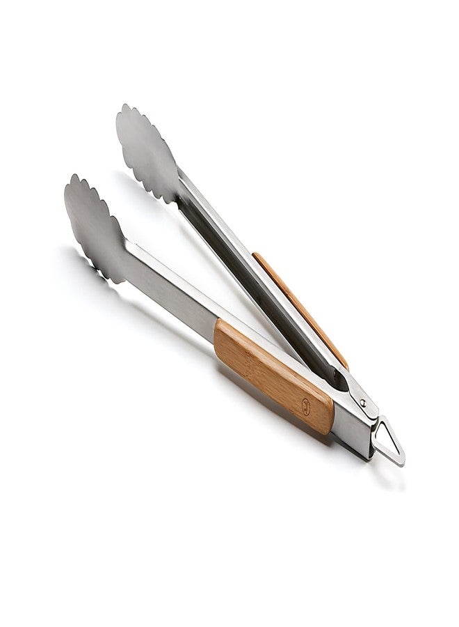 Outset QV20 Verde Stainless-Steel Locking Tongs with Bamboo Handle - Image 2