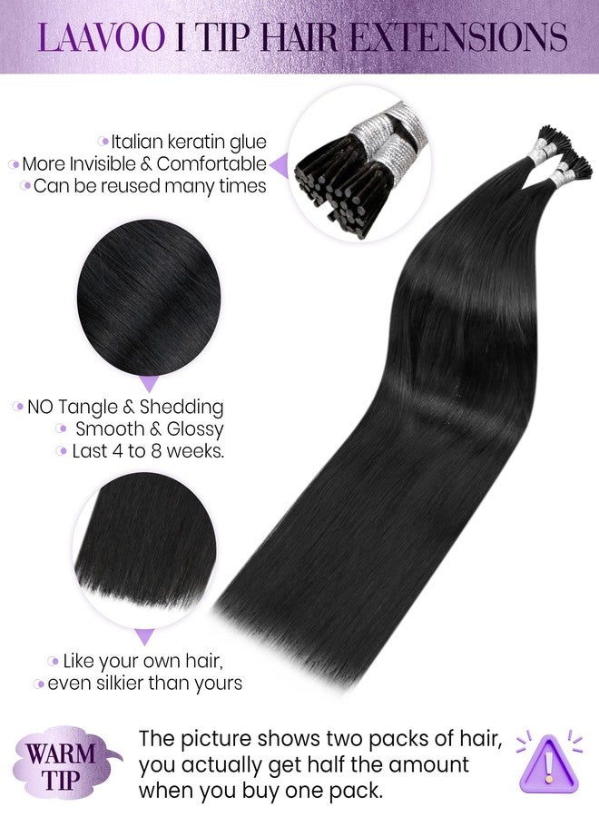LaaVoo Itip Human Hair Extensions Black I Tips Hair Extensions Real Human Hair 18 Inch Jet Black I Tip Hair Extensions Pre Bonded for Black Women 50s 50g - Image 2