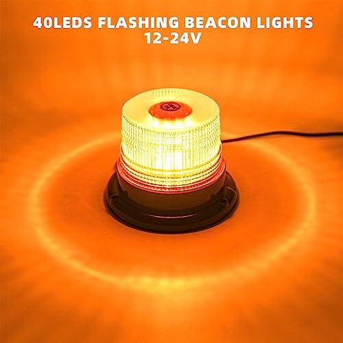PKINGLAKE Amber Beacon Strobe Lights w/Magnetic Base, 12-24V Warning Safety Flashing Emergency Mini Light Bar for Trucks Vehicles Car - Image 2