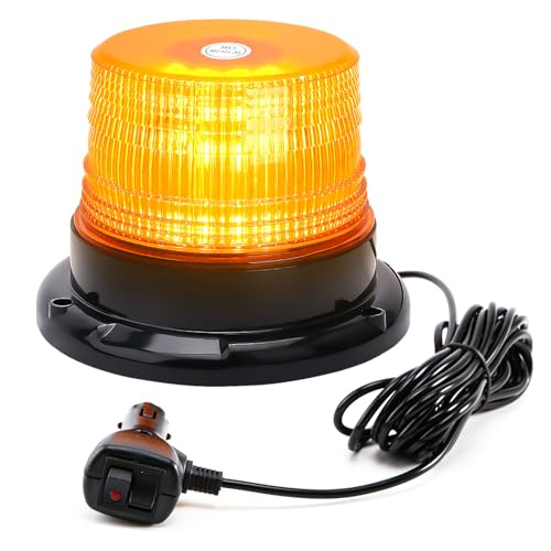 PKINGLAKE Amber Beacon Strobe Lights w/Magnetic Base, 12-24V Warning Safety Flashing Emergency Mini Light Bar for Trucks Vehicles Car - Image 1