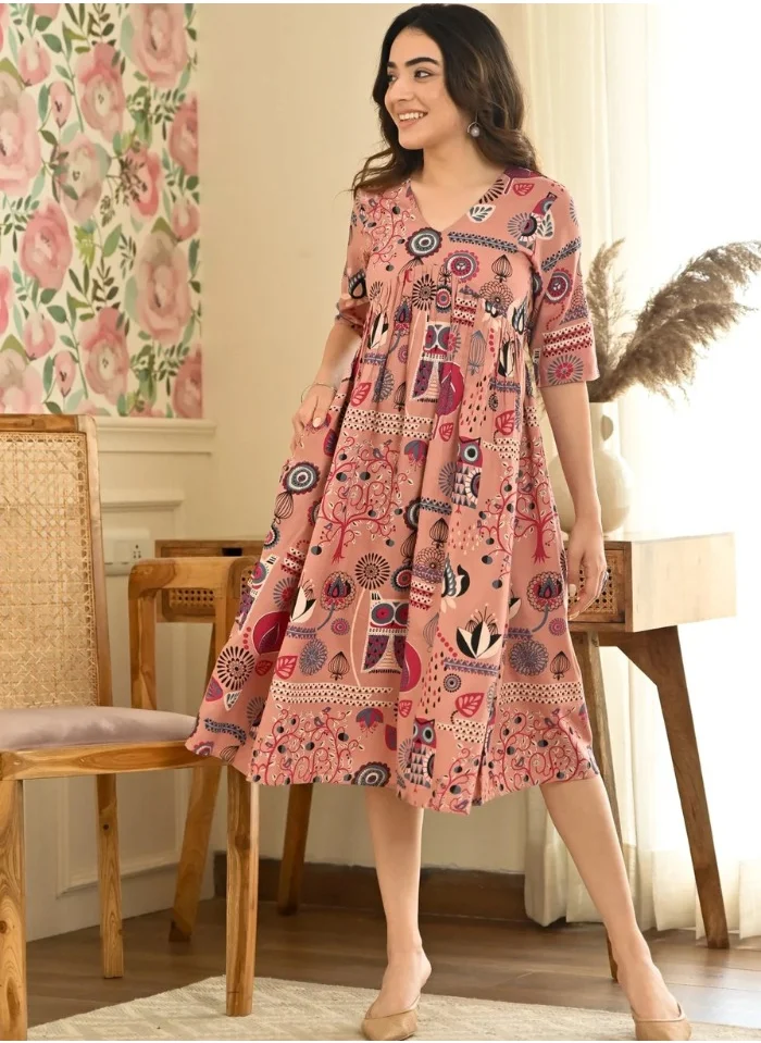 زيري سوق Dusty Pink Abstract Print Flared Dress
