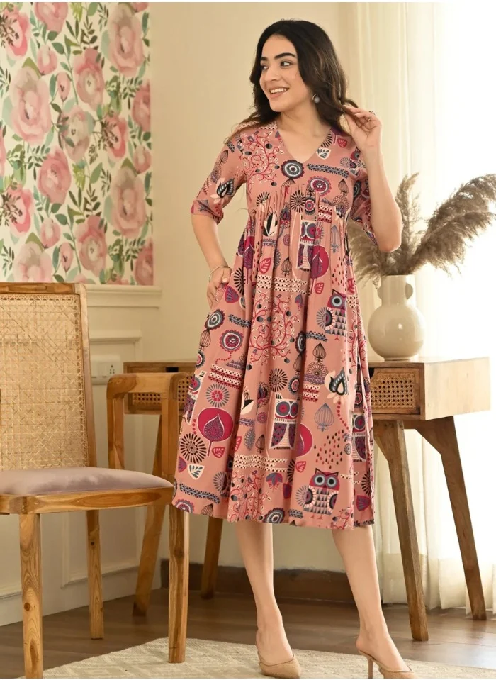 زيري سوق Dusty Pink Abstract Print Flared Dress