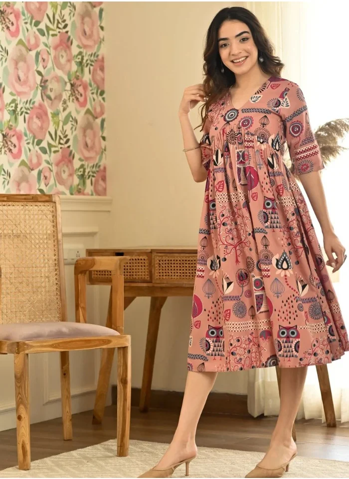 زيري سوق Dusty Pink Abstract Print Flared Dress