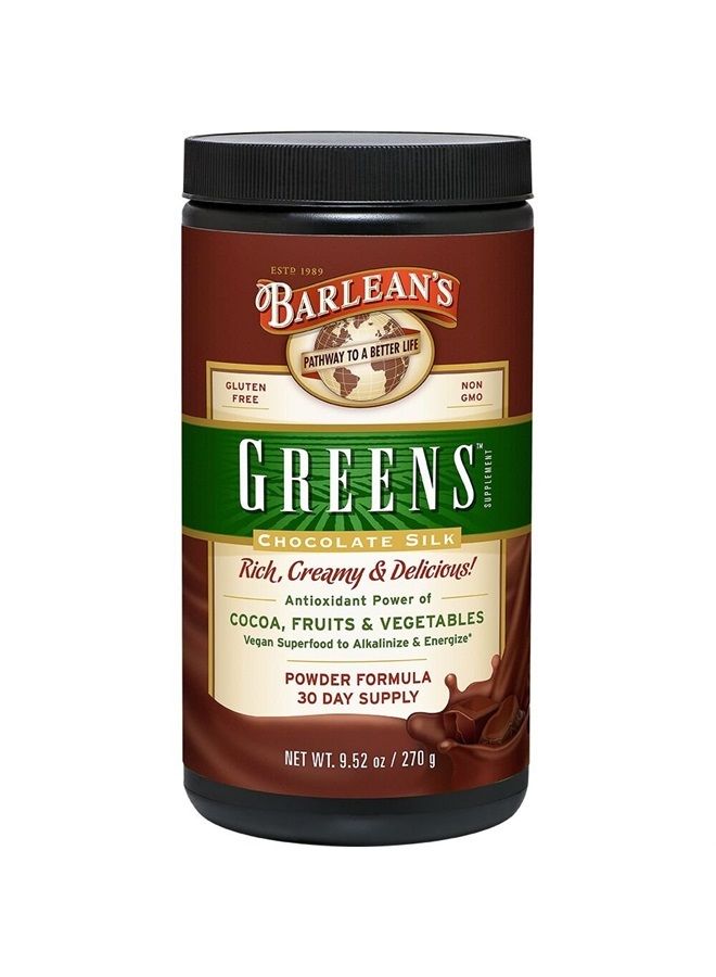 BARLEAN'S Chocolate Greens Powder, Daily Fruits & Veggies Superfood Supplement, Green Antioxidant Blend & Fiber Super Power Smoothie Mix, 9.52 oz - Image 1
