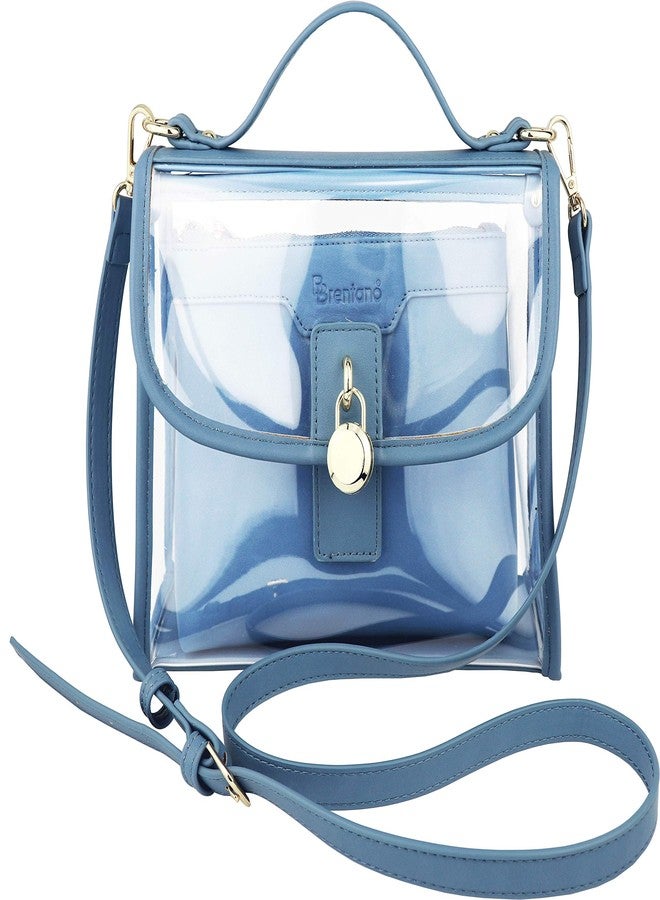B BRENTANO Clear Top Handle Satchel Crossbody Bag with Removable Wristlet Pouch (Stadium Policy-Compliant Bag) (Denim Blue) - Image 1