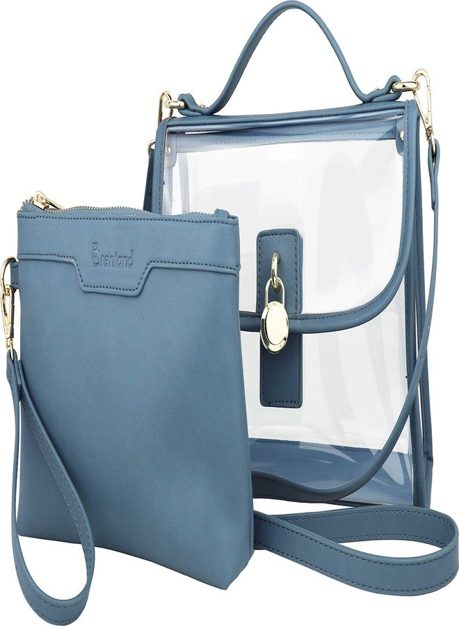 B BRENTANO Clear Top Handle Satchel Crossbody Bag with Removable Wristlet Pouch (Stadium Policy-Compliant Bag) (Denim Blue) - Image 2