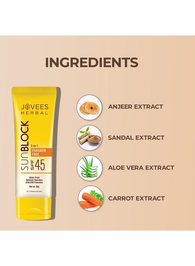 Jovees Herbal Sun Block Sunscreen Spf 45 For Dry Skin Water Proof Uvauvb Protection Moisturization Paraben And Alcohol Free For Womenmen 50 G - Image 5