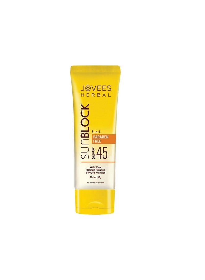 Jovees Herbal Sun Block Sunscreen Spf 45 For Dry Skin Water Proof Uvauvb Protection Moisturization Paraben And Alcohol Free For Womenmen 50 G - Image 1